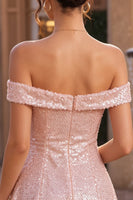 Load image into Gallery viewer, Sparkly Pink Sequin A-Line Off The Shoulder Short Cocktail Dress