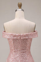 Load image into Gallery viewer, Sparkly Pink Sequin A-Line Off The Shoulder Short Cocktail Dress