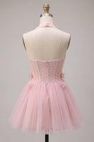 Load image into Gallery viewer, Pink Tulle Halter A-Line Short Cocktail Dress with 3D Flowers