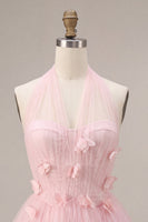 Load image into Gallery viewer, Pink Tulle Halter A-Line Short Cocktail Dress with 3D Flowers