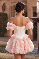 Load image into Gallery viewer, White and Pink Corset A-Line Short Cocktail Dress with 3D Flowers
