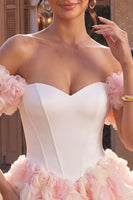 Load image into Gallery viewer, White and Pink Corset A-Line Short Cocktail Dress with 3D Flowers