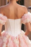 Load image into Gallery viewer, White and Pink Corset A-Line Short Cocktail Dress with 3D Flowers