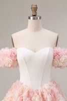 Load image into Gallery viewer, White and Pink Corset A-Line Short Cocktail Dress with 3D Flowers
