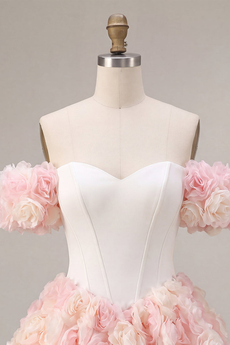Load image into Gallery viewer, White and Pink Corset A-Line Short Cocktail Dress with 3D Flowers