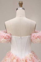 Load image into Gallery viewer, White and Pink Corset A-Line Short Cocktail Dress with 3D Flowers
