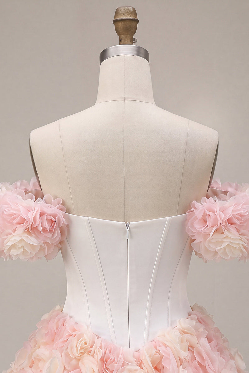 Load image into Gallery viewer, White and Pink Corset A-Line Short Cocktail Dress with 3D Flowers