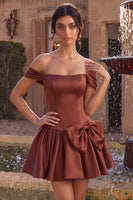 Load image into Gallery viewer, Desert Rose Satin A-Line Short Cocktail Dress with Bow