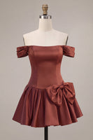 Load image into Gallery viewer, Desert Rose Satin A-Line Short Cocktail Dress with Bow