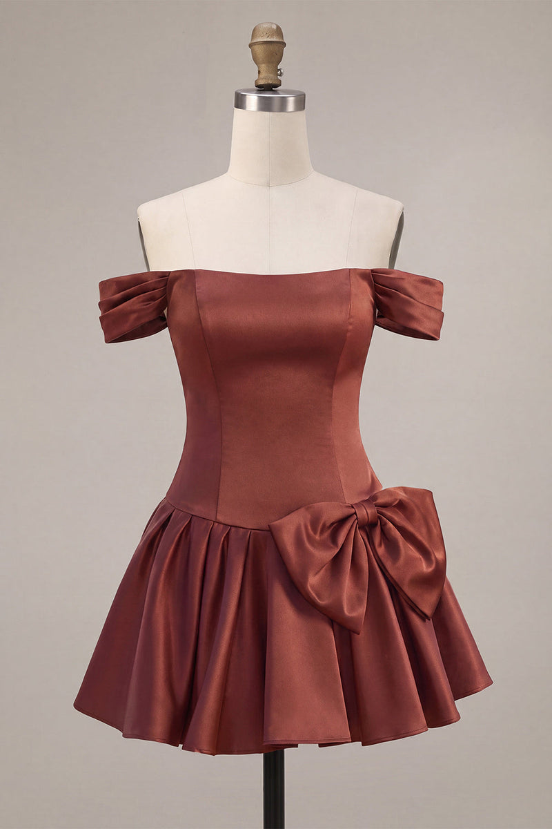 Load image into Gallery viewer, Desert Rose Satin A-Line Short Cocktail Dress with Bow