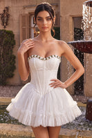 Load image into Gallery viewer, White Lace Corset A-Line Short Cocktail Dress with 3D Flowers