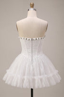 Load image into Gallery viewer, White Lace Corset A-Line Short Cocktail Dress with 3D Flowers