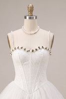 Load image into Gallery viewer, White Lace Corset A-Line Short Cocktail Dress with 3D Flowers