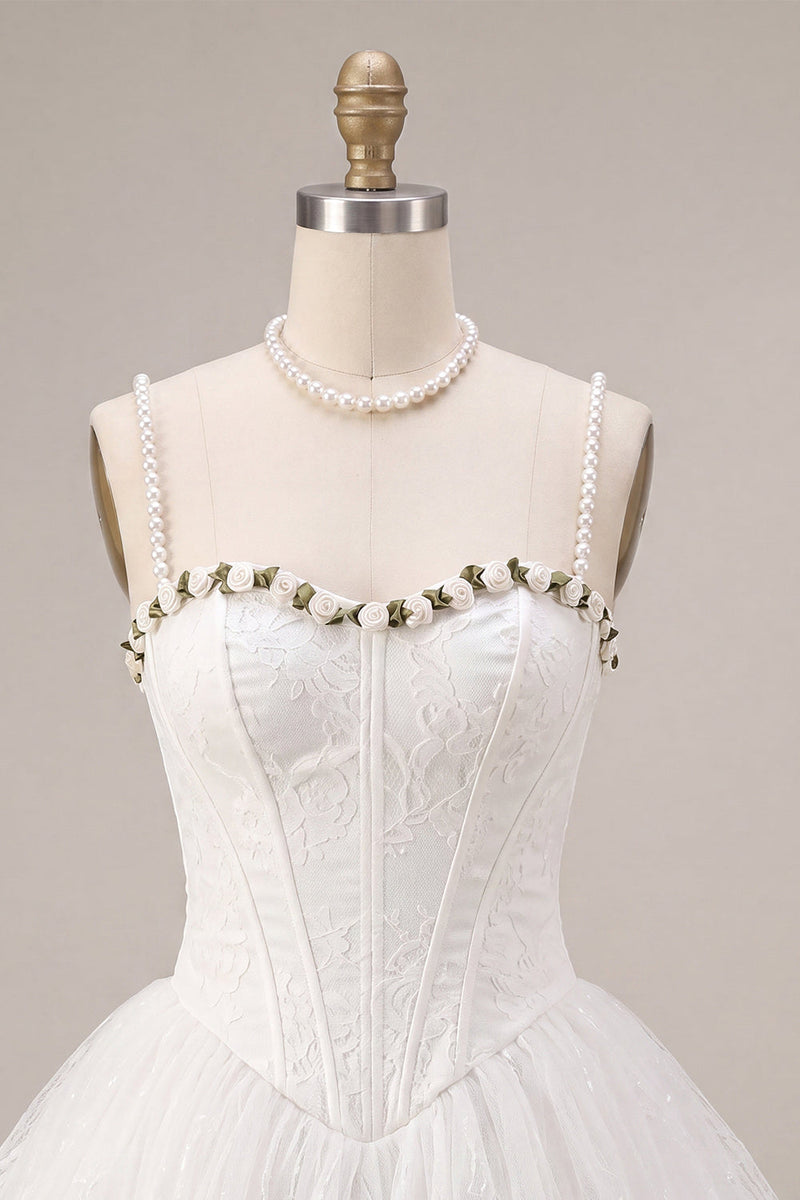 Load image into Gallery viewer, White Lace Corset A-Line Short Cocktail Dress with 3D Flowers