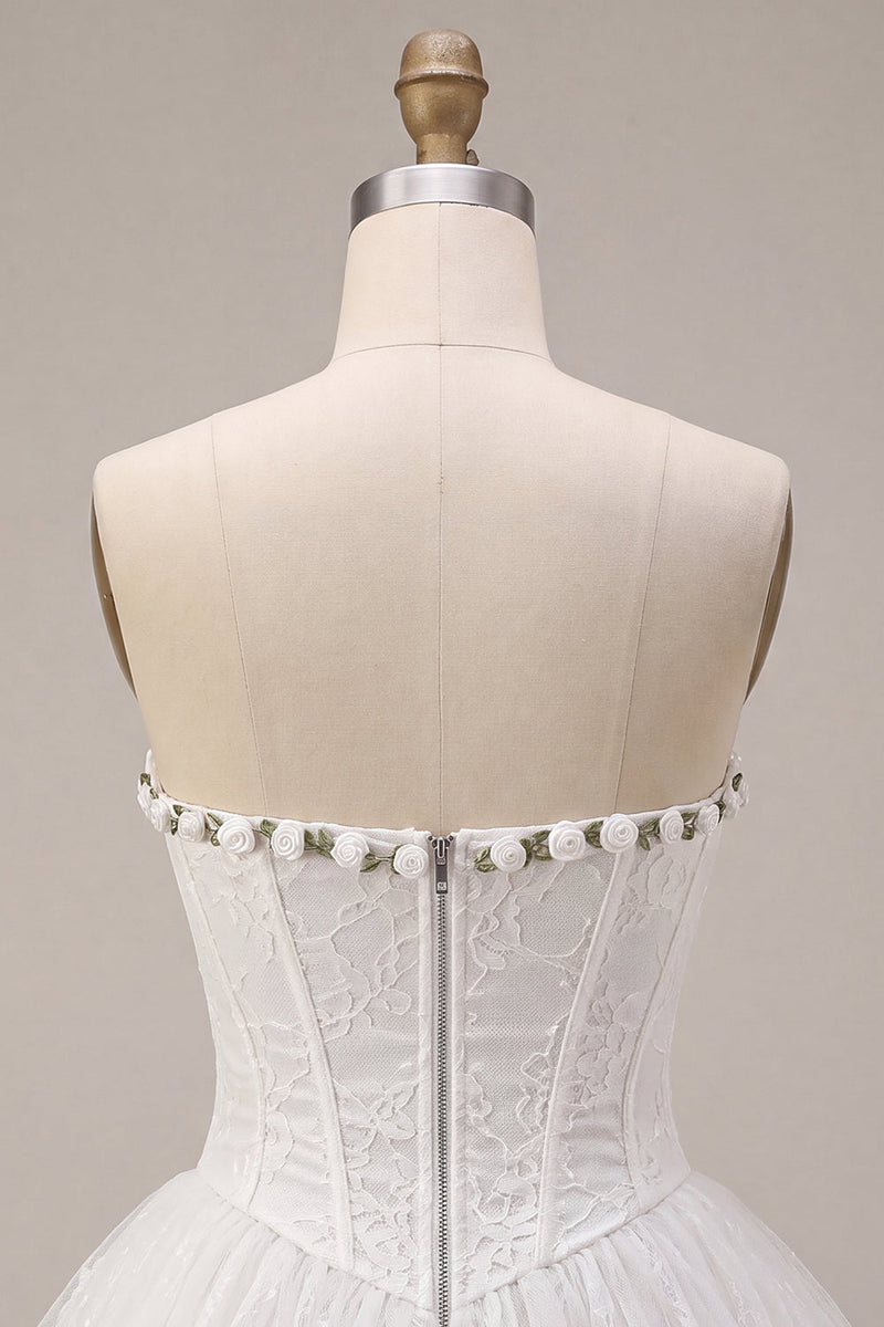 Load image into Gallery viewer, White Lace Corset A-Line Short Cocktail Dress with 3D Flowers