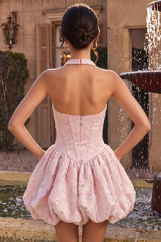 Sparkly Floral Pink Beaded A-Line Short Corset Cocktail Dress