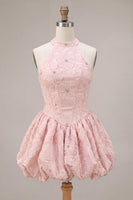 Load image into Gallery viewer, Sparkly Floral Pink Beaded A-Line Short Corset Cocktail Dress