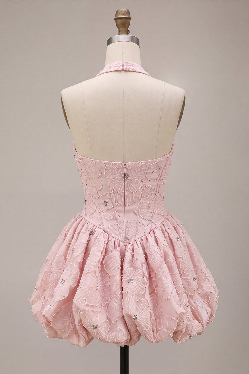 Load image into Gallery viewer, Sparkly Floral Pink Beaded A-Line Short Corset Cocktail Dress