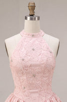 Load image into Gallery viewer, Sparkly Floral Pink Beaded A-Line Short Corset Cocktail Dress