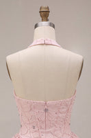Load image into Gallery viewer, Sparkly Floral Pink Beaded A-Line Short Corset Cocktail Dress