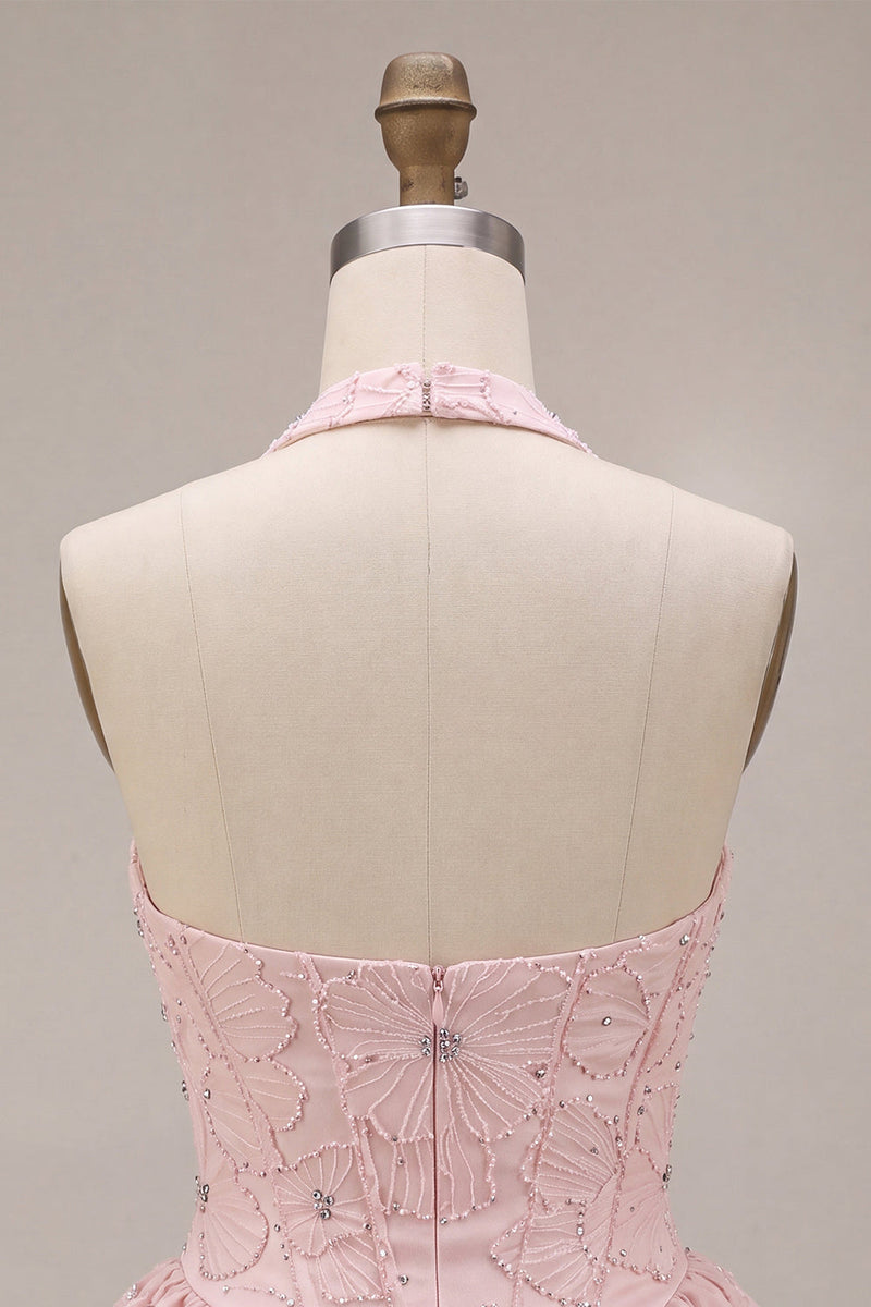 Load image into Gallery viewer, Sparkly Floral Pink Beaded A-Line Short Corset Cocktail Dress