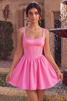 Load image into Gallery viewer, Pink Satin Corset A-Line Beaded Short Cocktail Dress