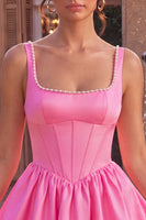 Load image into Gallery viewer, Pink Satin Corset A-Line Beaded Short Cocktail Dress