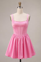 Load image into Gallery viewer, Pink Satin Corset A-Line Beaded Short Cocktail Dress