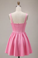 Load image into Gallery viewer, Pink Satin Corset A-Line Beaded Short Cocktail Dress