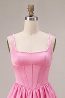 Load image into Gallery viewer, Pink Satin Corset A-Line Beaded Short Cocktail Dress