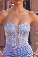 Load image into Gallery viewer, Sparkly Sky Blue Strapless Corset Beaded Tight Short Cocktail Dress