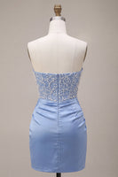 Load image into Gallery viewer, Sparkly Sky Blue Strapless Corset Beaded Tight Short Cocktail Dress