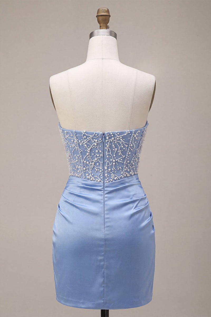 Load image into Gallery viewer, Sparkly Sky Blue Strapless Corset Beaded Tight Short Cocktail Dress