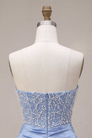 Load image into Gallery viewer, Sparkly Sky Blue Strapless Corset Beaded Tight Short Cocktail Dress