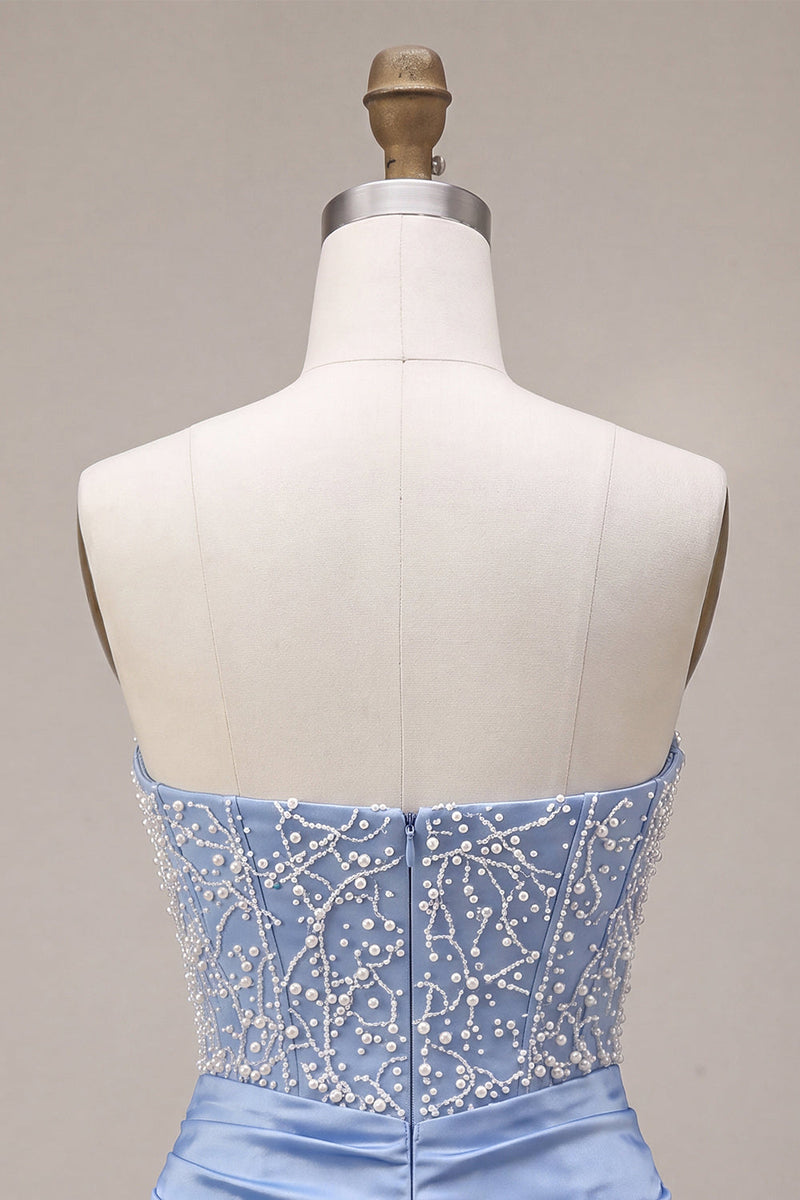 Load image into Gallery viewer, Sparkly Sky Blue Strapless Corset Beaded Tight Short Cocktail Dress