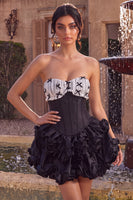 Load image into Gallery viewer, Black Strapless A Line Ruffled Short Corset Cocktail Dress with Bow