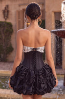 Load image into Gallery viewer, Black Strapless A Line Ruffled Short Corset Cocktail Dress with Bow