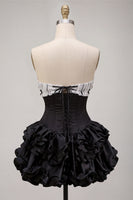 Load image into Gallery viewer, Black Strapless A Line Ruffled Short Corset Cocktail Dress with Bow