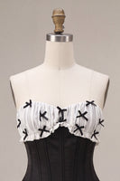 Load image into Gallery viewer, Black Strapless A Line Ruffled Short Corset Cocktail Dress with Bow