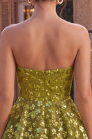 Load image into Gallery viewer, Sparkly Olive Floral Sequin Sweetheart A Line Ruffled Short Cocktail Dress