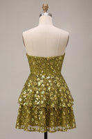 Load image into Gallery viewer, Sparkly Olive Floral Sequin Sweetheart A Line Ruffled Short Cocktail Dress