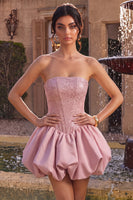 Load image into Gallery viewer, Sparkly Pink Beaded Sweetheart A Line Short Corset Cocktail Dress