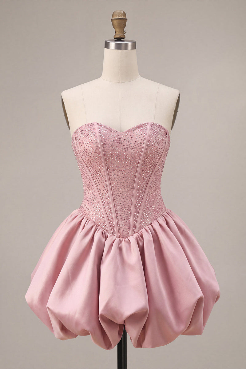 Load image into Gallery viewer, Sparkly Pink Beaded Sweetheart A Line Short Corset Cocktail Dress