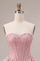 Load image into Gallery viewer, Sparkly Pink Beaded Sweetheart A Line Short Corset Cocktail Dress