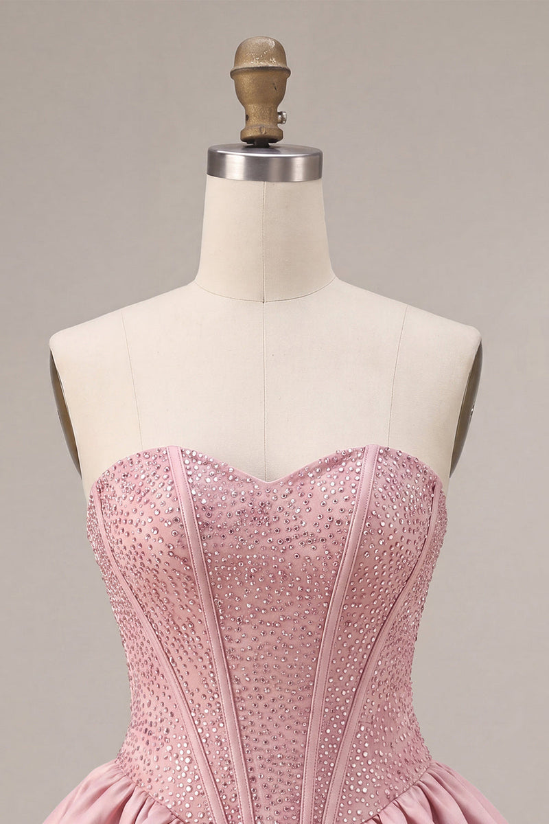 Load image into Gallery viewer, Sparkly Pink Beaded Sweetheart A Line Short Corset Cocktail Dress