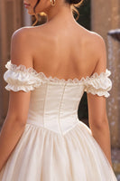 Load image into Gallery viewer, Ivory Ruffled A Line Short Corset Cocktail Dress with 3D Flower