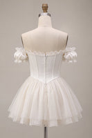 Load image into Gallery viewer, Ivory Ruffled A Line Short Corset Cocktail Dress with 3D Flower