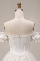 Load image into Gallery viewer, Ivory Ruffled A Line Short Corset Cocktail Dress with 3D Flower