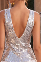 Load image into Gallery viewer, Sparkly Silve Sequin V-Neck A Line Short Cocktail Dress
