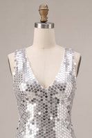 Load image into Gallery viewer, Sparkly Silve Sequin V-Neck A Line Short Cocktail Dress